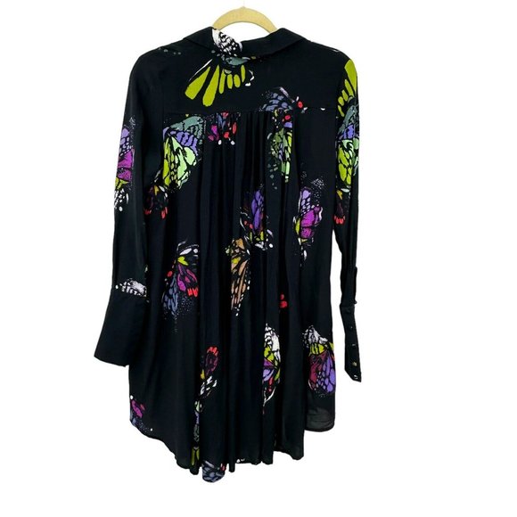Free People Boho Womens Field Of Butterflies Tunic Top Long Sleeve Hi Low Sz XS - Picture 5 of 12